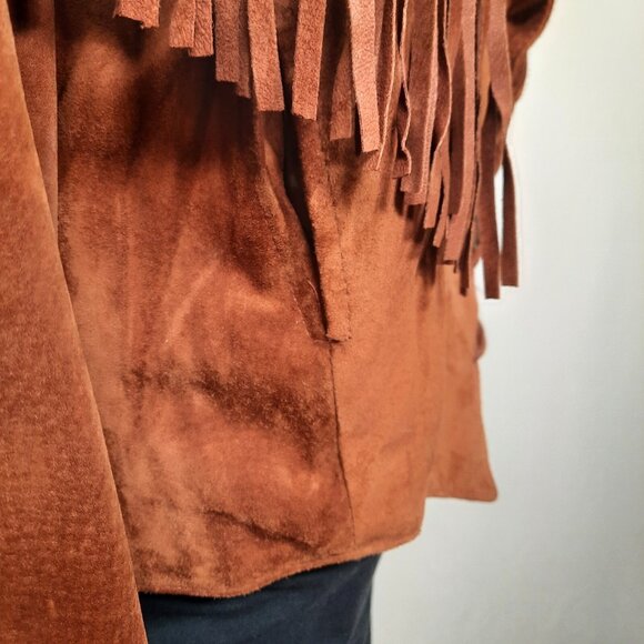 Vintage 90s Fringed Suede Jacket Size M Tan Brown Western Boho Short Cropped - Picture 10 of 13